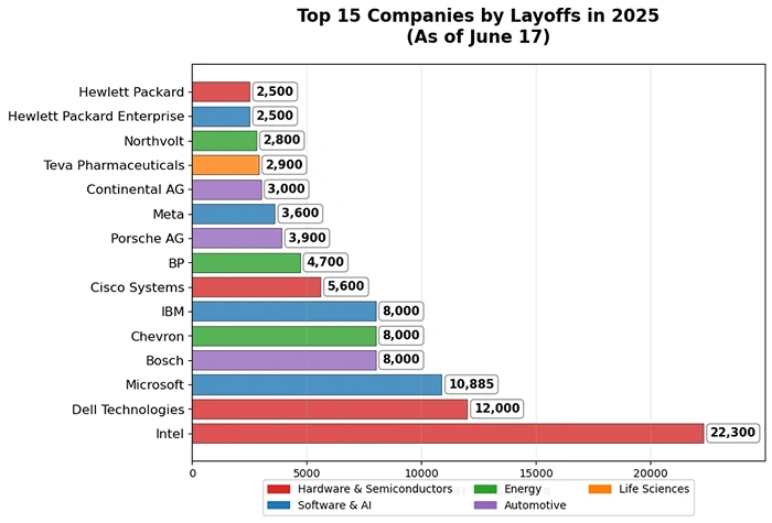 Top 15 Companies by Layoffs in 2025
